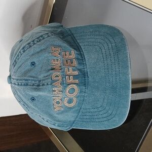Vintage you had me at coffee snap back denim hat